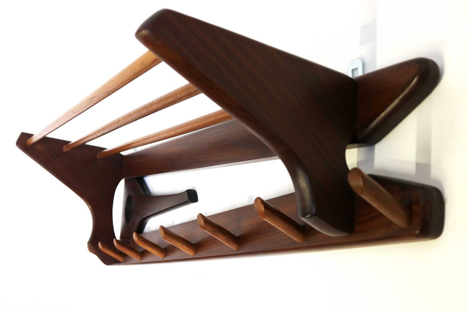 Midcentury Design Solid Teak Wardrobe Entryway Shelf Coatrack Hatrack Hall Rack Coathanger Coat Stand Dutch Design Electrimeufa 60s Retro photo vintage
