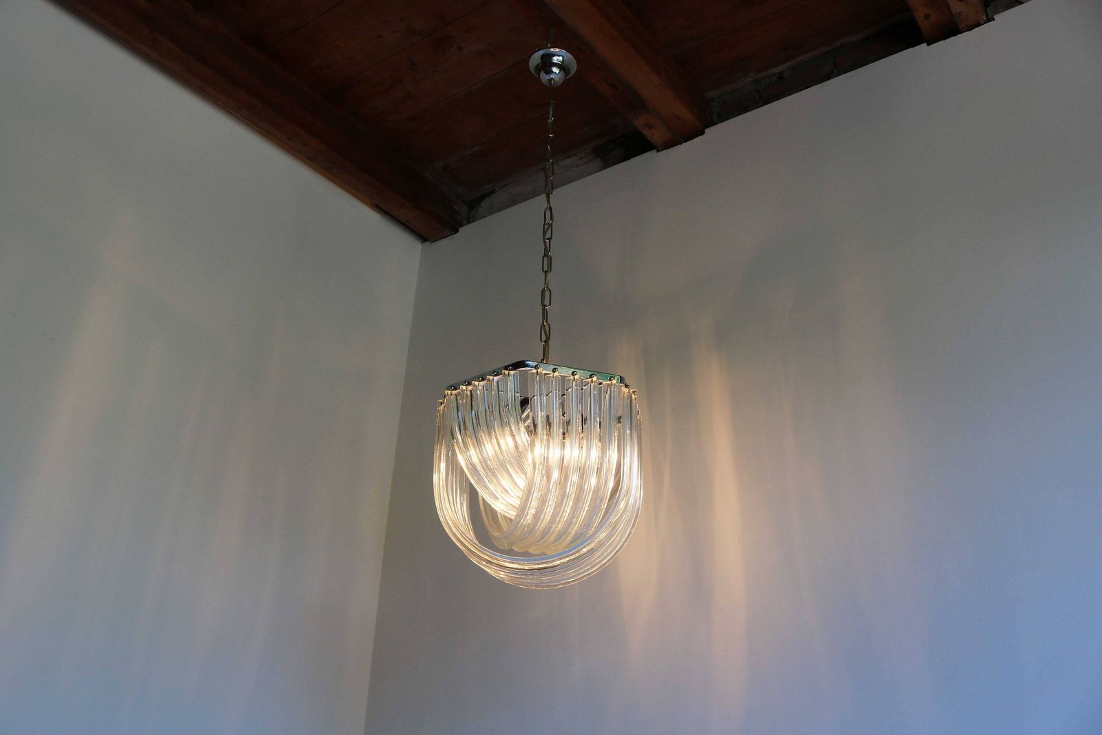 Carlo Nason Curvati Murano Glass Chandelier Mid Century Modern Triedri Chandelier Italy 1960s Venini Style photo furniture