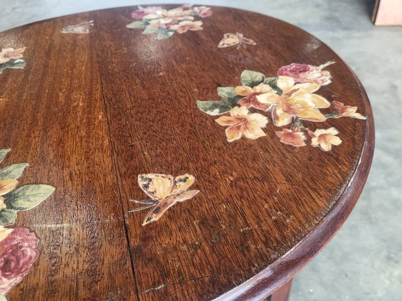 Vintage 20thc Round Oak 2 Tier Floral Side End Occasional Table photo Furniture