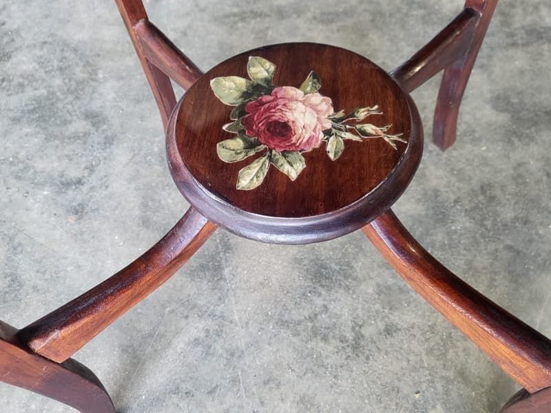 photo furniture Vintage 20thc Round Oak 2 Tier Floral Side End Occasional Table