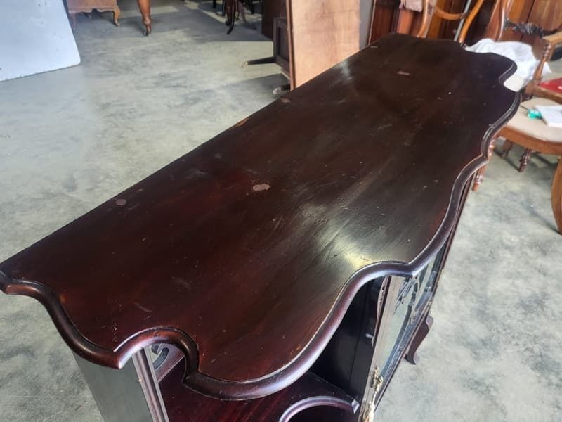 Antique Serpentine Glazed Chiffonier Sideboard Cabinet Velvet Shelves photo Furniture