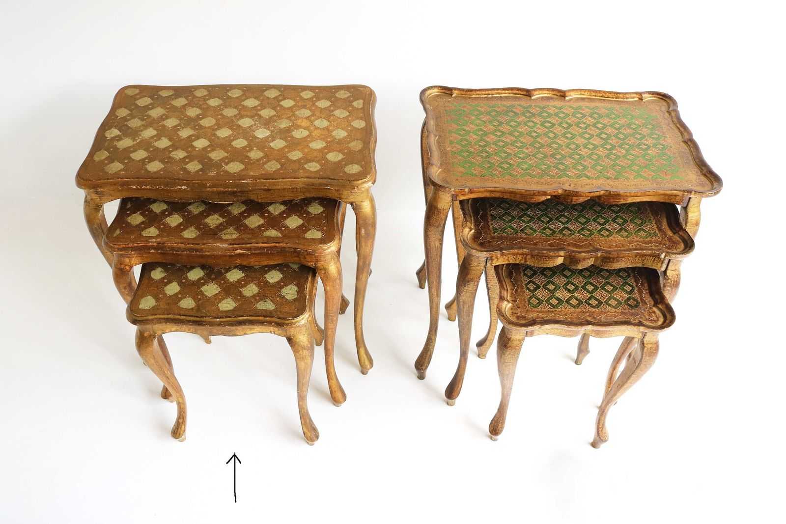 photo for sale Set Of Three Florentine Coffee Tables In Gilded Wood Italian Nesting Tables Neoclassical Gilded Side Tables Golden Hand Painted 1960s