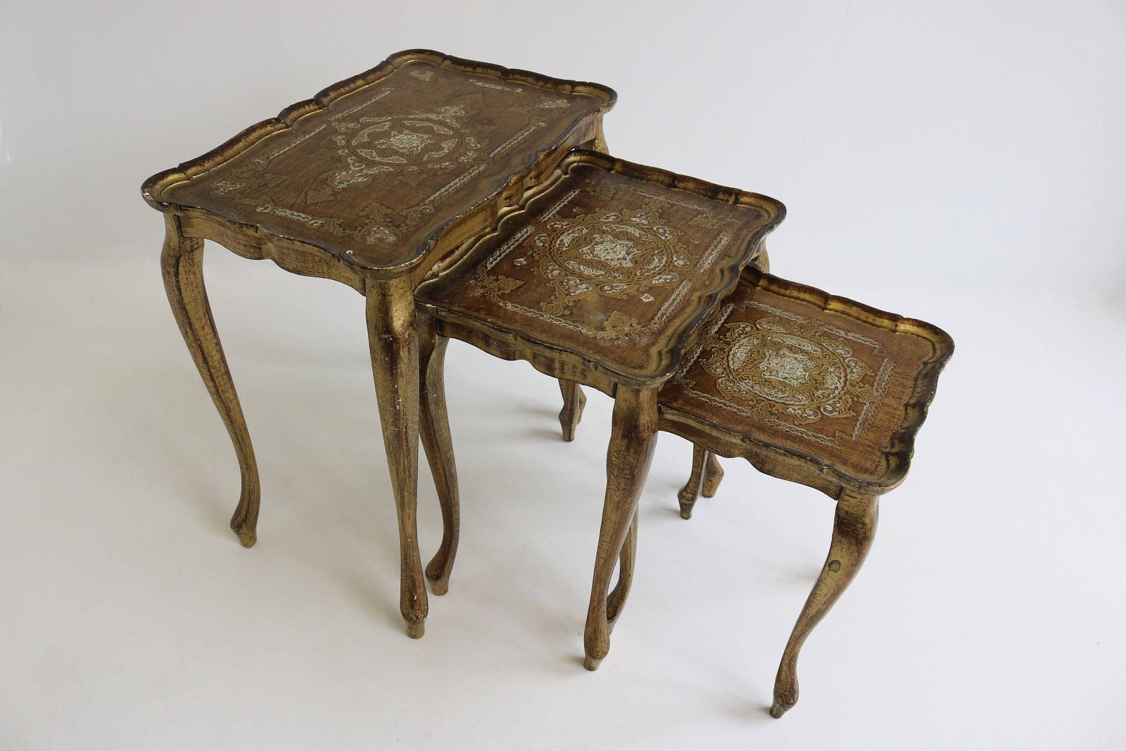 Decorative Set Of Three Italian Florentine Red Gold Hollywood Regency Wood Stacking Nesting Tables Additional Tables Side Tables Set Tables photo 714.0