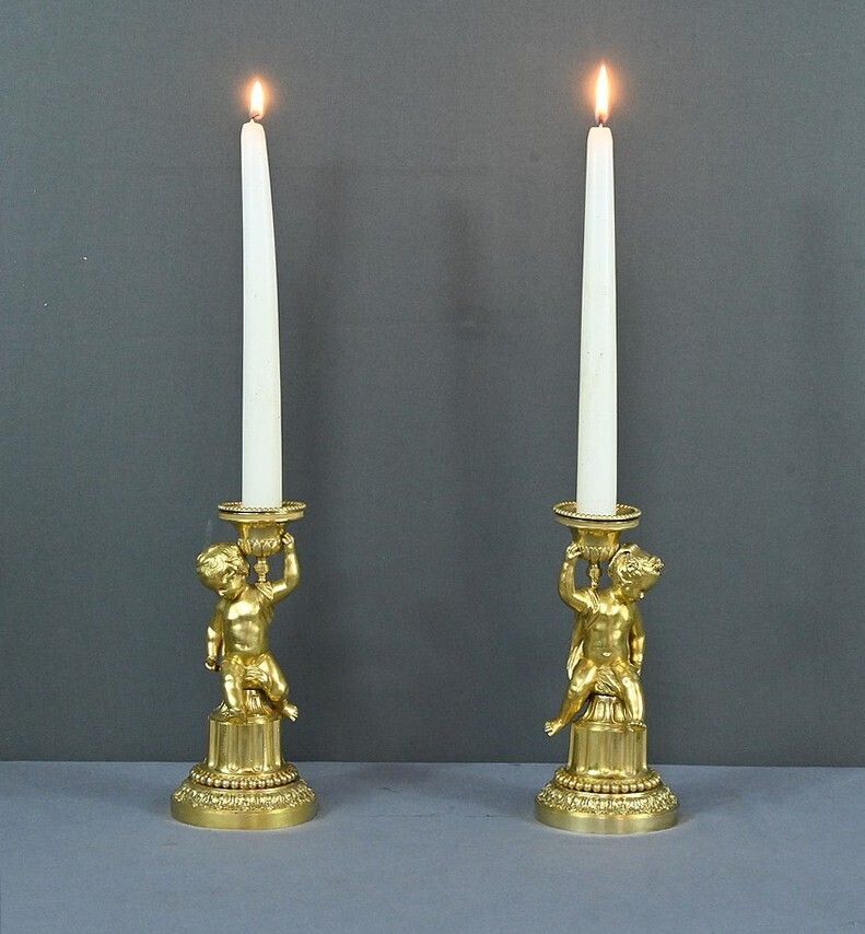 Pair Of Gilt Bronze Candlesticks, Louis XVI – Mid 19th Century photo furniture