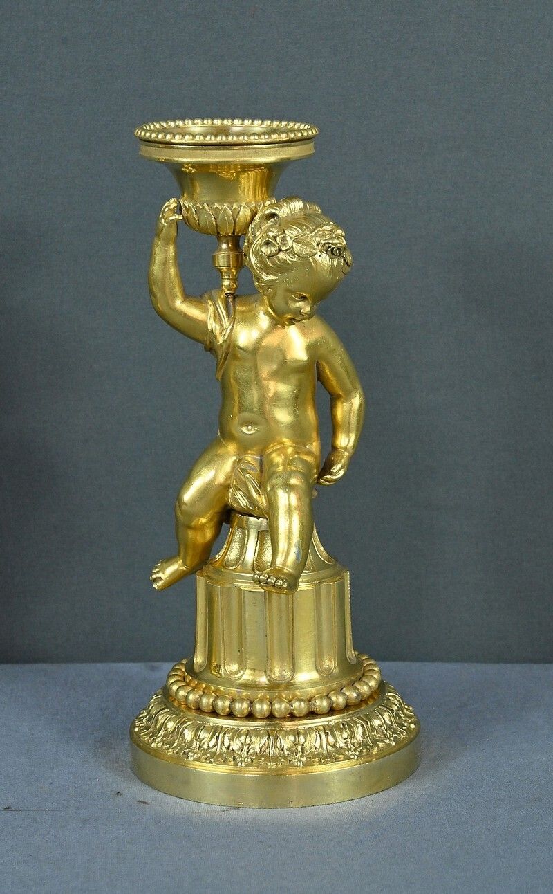 photo for sale Pair Of Gilt Bronze Candlesticks, Louis XVI – Mid 19th Century
