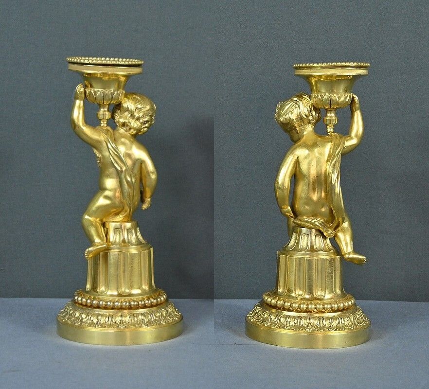 photo vintage Pair Of Gilt Bronze Candlesticks, Louis XVI – Mid 19th Century