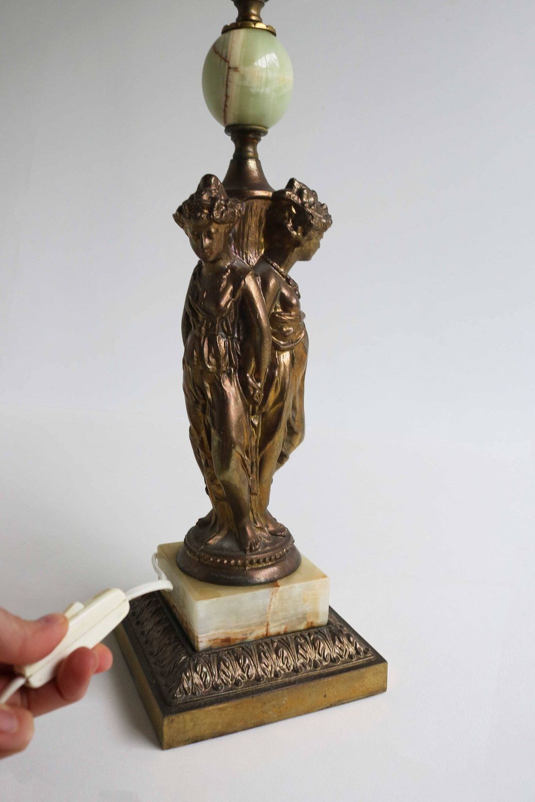 The Three Graces Mid Century Table Lamp Base 1970's Deknudt Belgium Hollywood Regency Brass Onyx Light Desk Lamp Godess Caryatids Cariatides photo 804.0