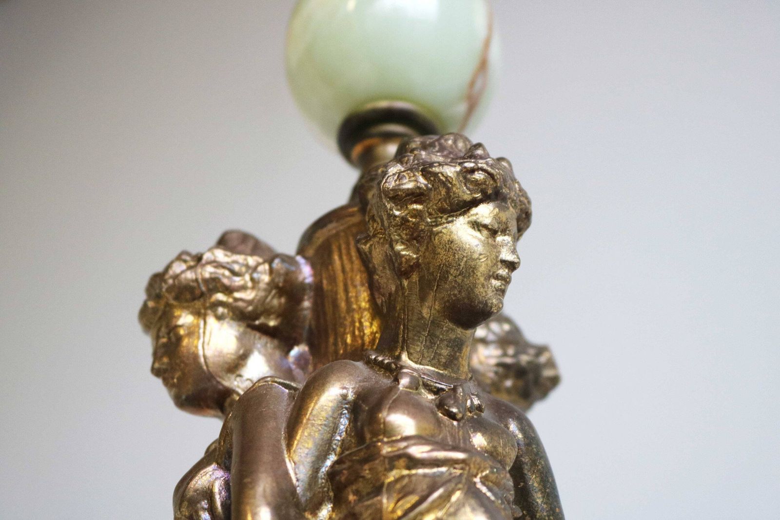 The Three Graces Mid Century Table Lamp Base 1970's Deknudt Belgium Hollywood Regency Brass Onyx Light Desk Lamp Godess Caryatids Cariatides photo vinterior
