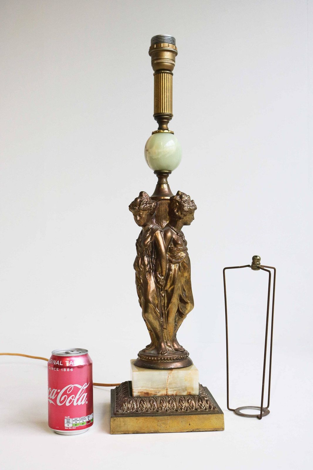 photo furniture The Three Graces Mid Century Table Lamp Base 1970's Deknudt Belgium Hollywood Regency Brass Onyx Light Desk Lamp Godess Caryatids Cariatides