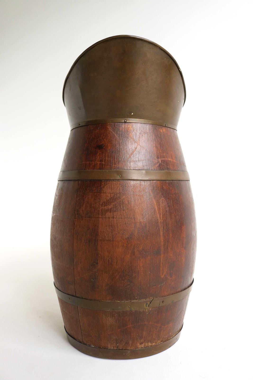 Indrukwekkende Xl Antieke Franse Eiken En Messing Kan, Grote Wijnkruik, Grote Franse Paraplubak / Stokkenstandaard, Jaren 1900 photo Woonaccessoires