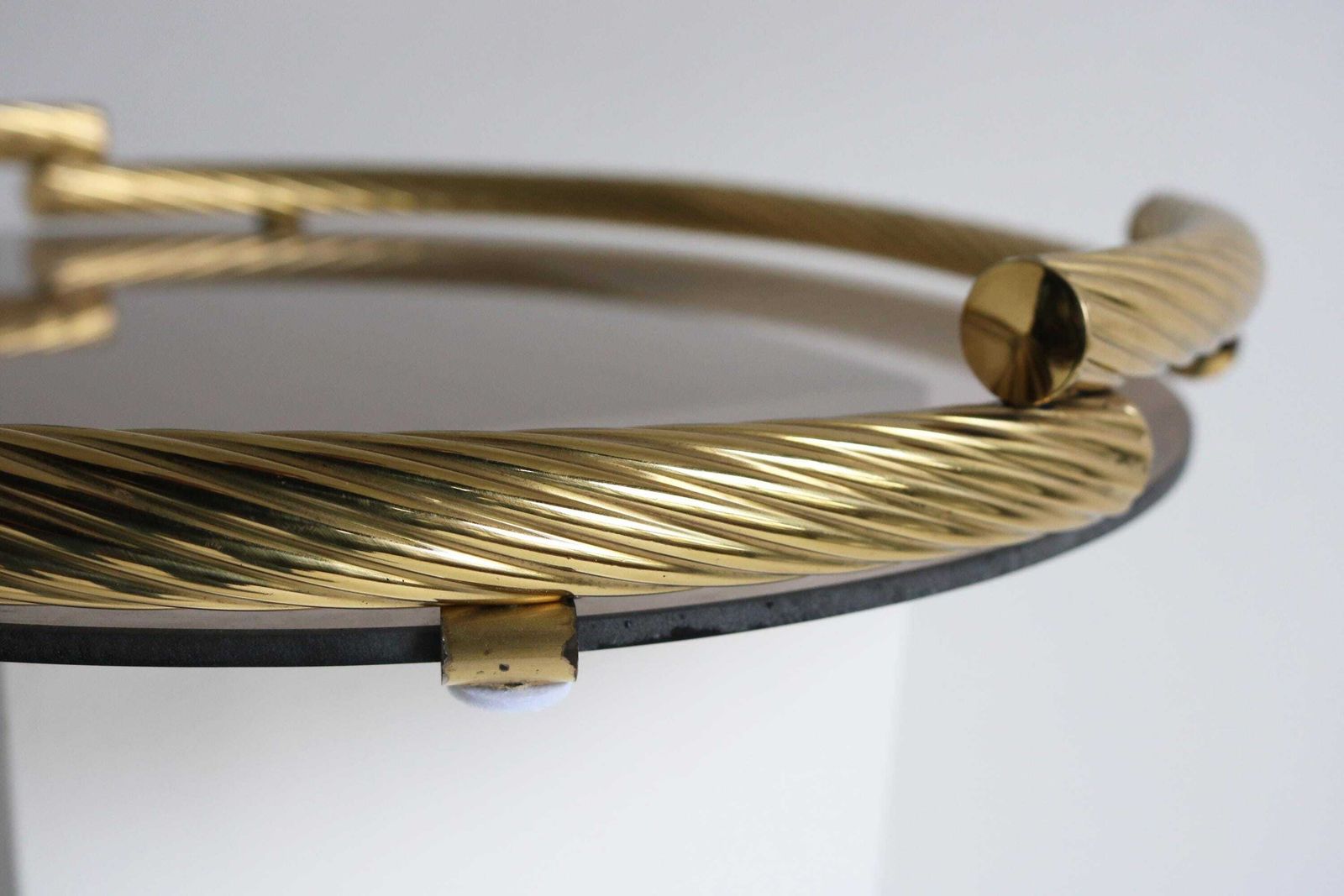 Dimart Milano 24 Karat Gold Plated Brass Italian Round Tray With Smoked Glass 1980s photo buy