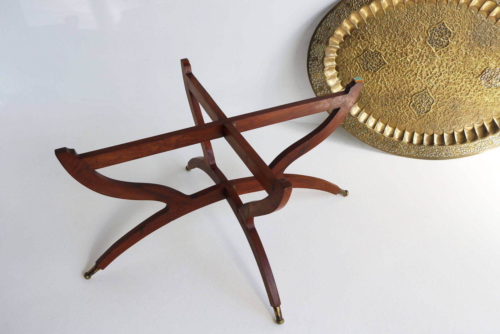 Mid Century Modern Oval Brass Tea Tray Table Moroccan Coffee Table With Spider Leg Base 1960s Carlo Di Carli Style Boho Chic 2 Piece Set photo buy