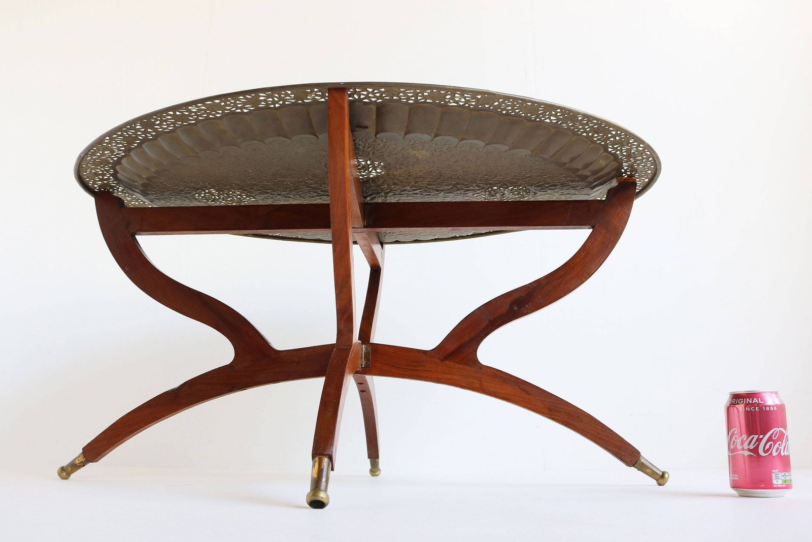 photo for sale Mid Century Modern Oval Brass Tea Tray Table Moroccan Coffee Table With Spider Leg Base 1960s Carlo Di Carli Style Boho Chic 2 Piece Set