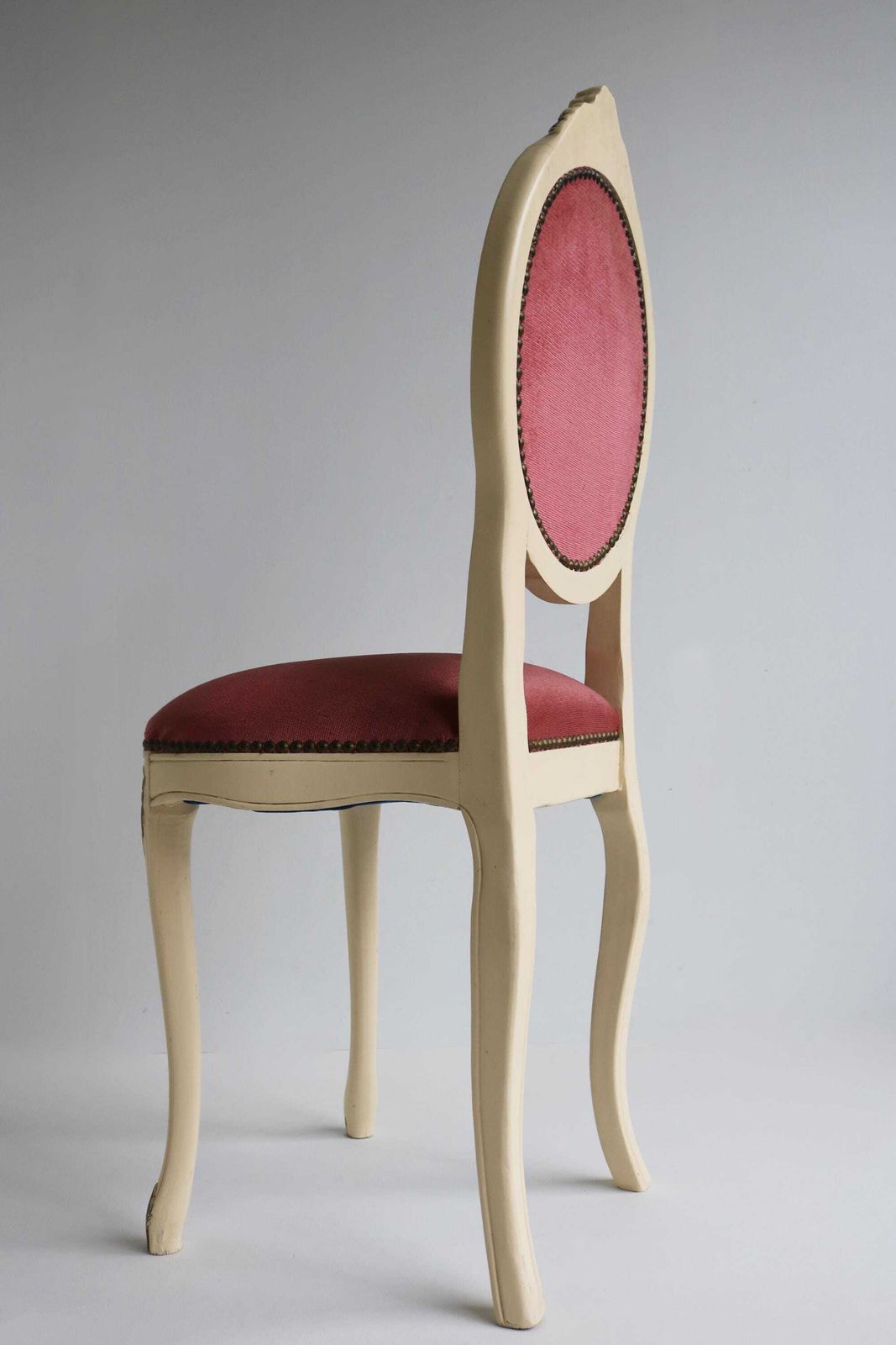 Vintage Italian Wood Carved Chair Quilted Pink Fabric Lovely Romantic 1960 Midcentury Painted Vanity Chair Bedroom, Louis XV Style photo buy