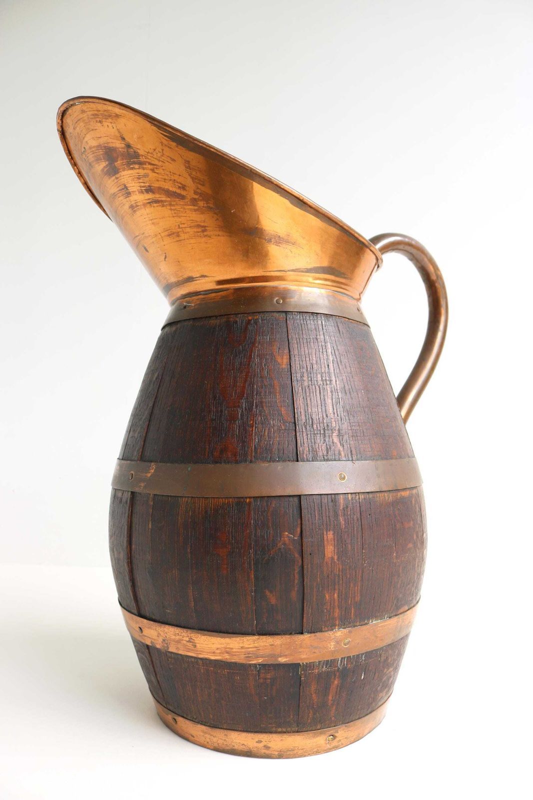 Big Massive Xl Antique French Red Copper And Oak Pitcher, Wine Jug Large French Umbrella Holder Stick Stand 1900 photo vinterior