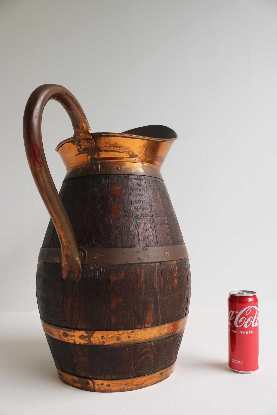 photo furniture Big Massive Xl Antique French Red Copper And Oak Pitcher, Wine Jug Large French Umbrella Holder Stick Stand 1900