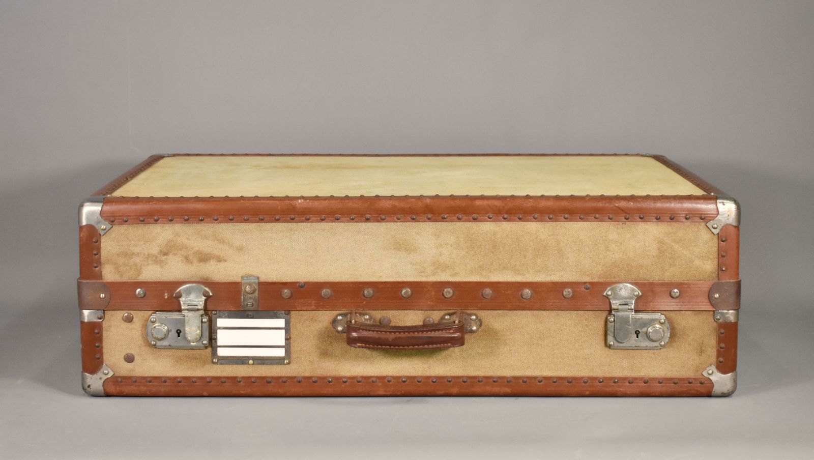 French Antique Steamer Trunk Suitcase photo for sale