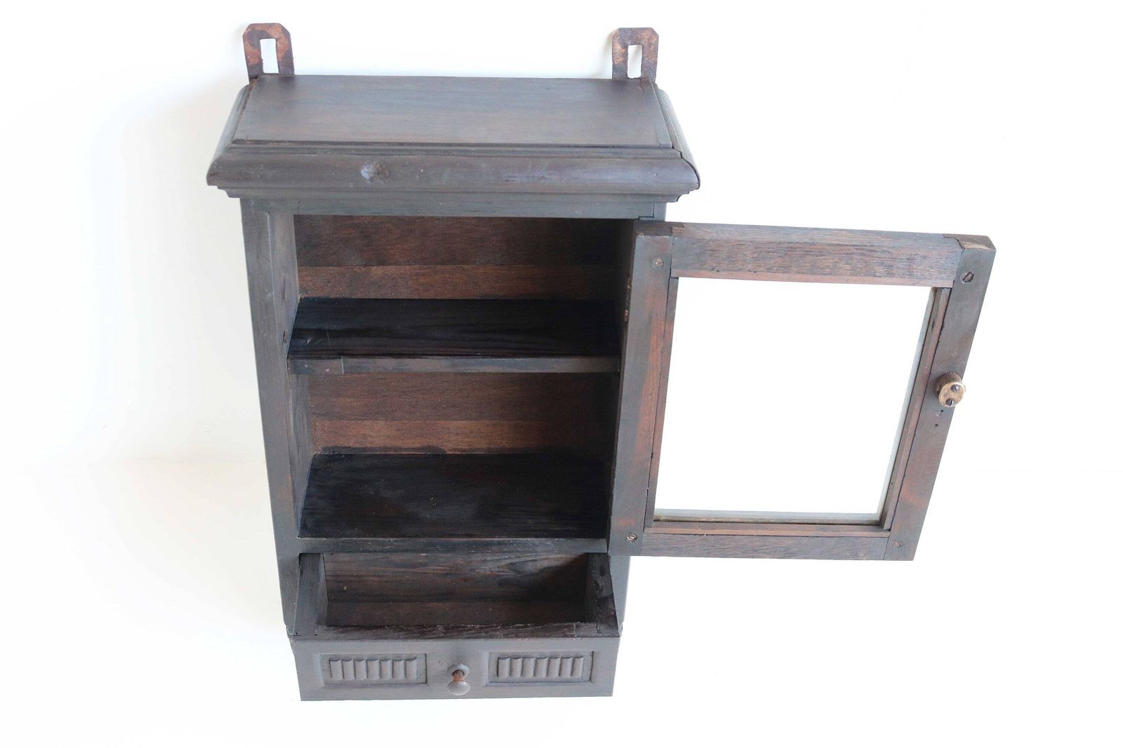 Art Deco Vintage Houten Medicijnkastje Badkamerkastje Apothekerskastje Glazen Lade Klein Wandkastje Keukenkastje Sleutelkastje Houtgesneden Jaren 1930 photo buy