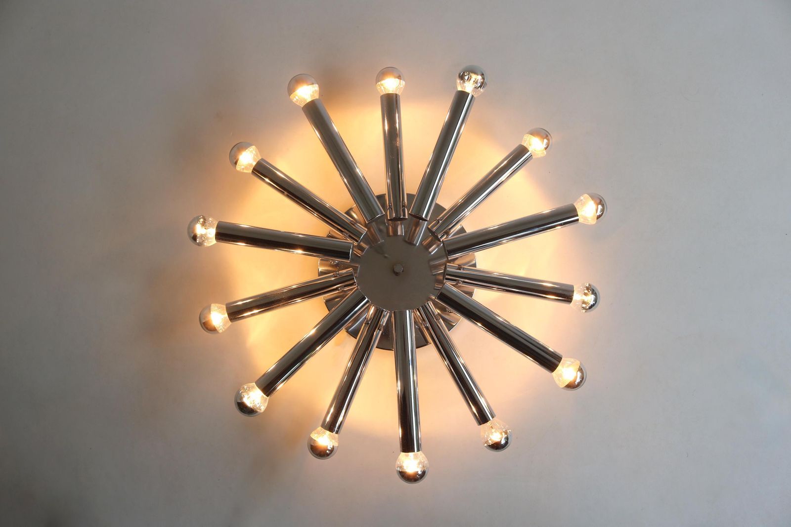 Flush Mount Ceiling Light Wall Sconce Gaetano Sciolari Boulanger Italy 60's Sunburst Chrome Sputnick Chandelier Space Age Design Vintage photo Lighting