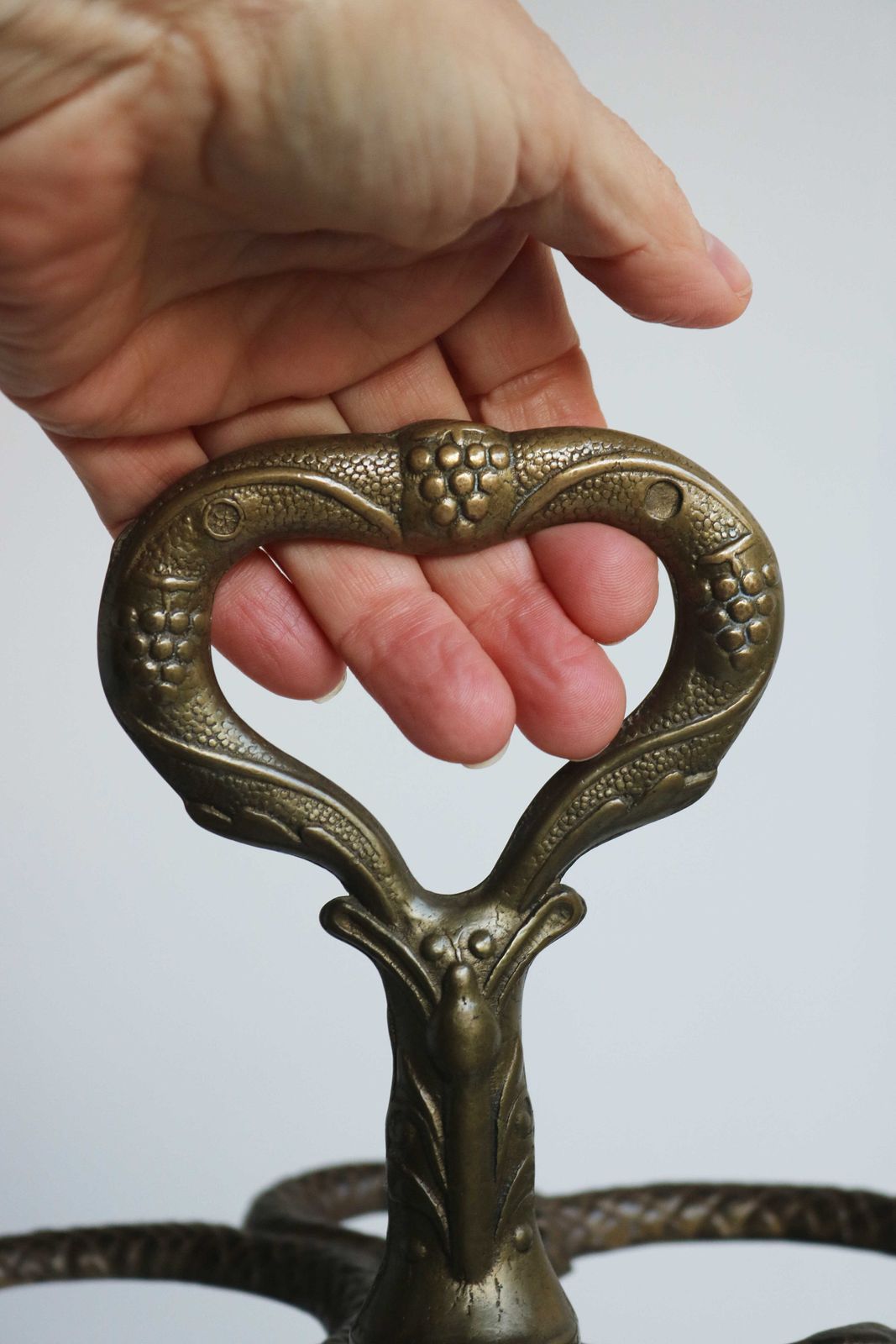 Italian Art Nouveau Style Brass Umbrella Stand, Antique Cane Holder Snakes Grapes Putto Umbrella Holder Floral Motifs Entryway 1930 1950s photo 741.0