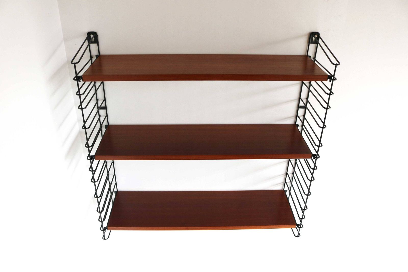 Adjustable Vintage Mid Century Teak Retro Shelf Tomado Design Wall Shelving Unit Ebony Metal & Teak 1950 1960s Dutch Design