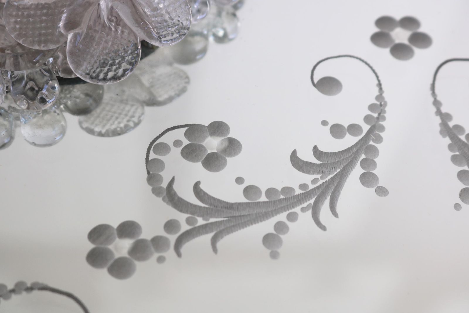 Italian Venetian Murano Glass Mirror Engraved Hand Crafted Hand Blown Flowers Mid Century 1950s photo 652.0
