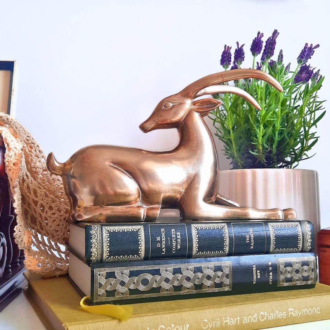 Large Mid Century Brass Gazelle Or Antelope Resting Position photo Art