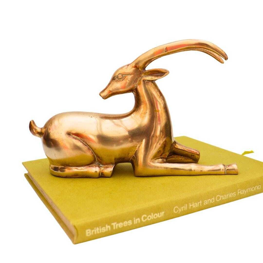 Large Mid Century Brass Gazelle Or Antelope Resting Position photo 55.0