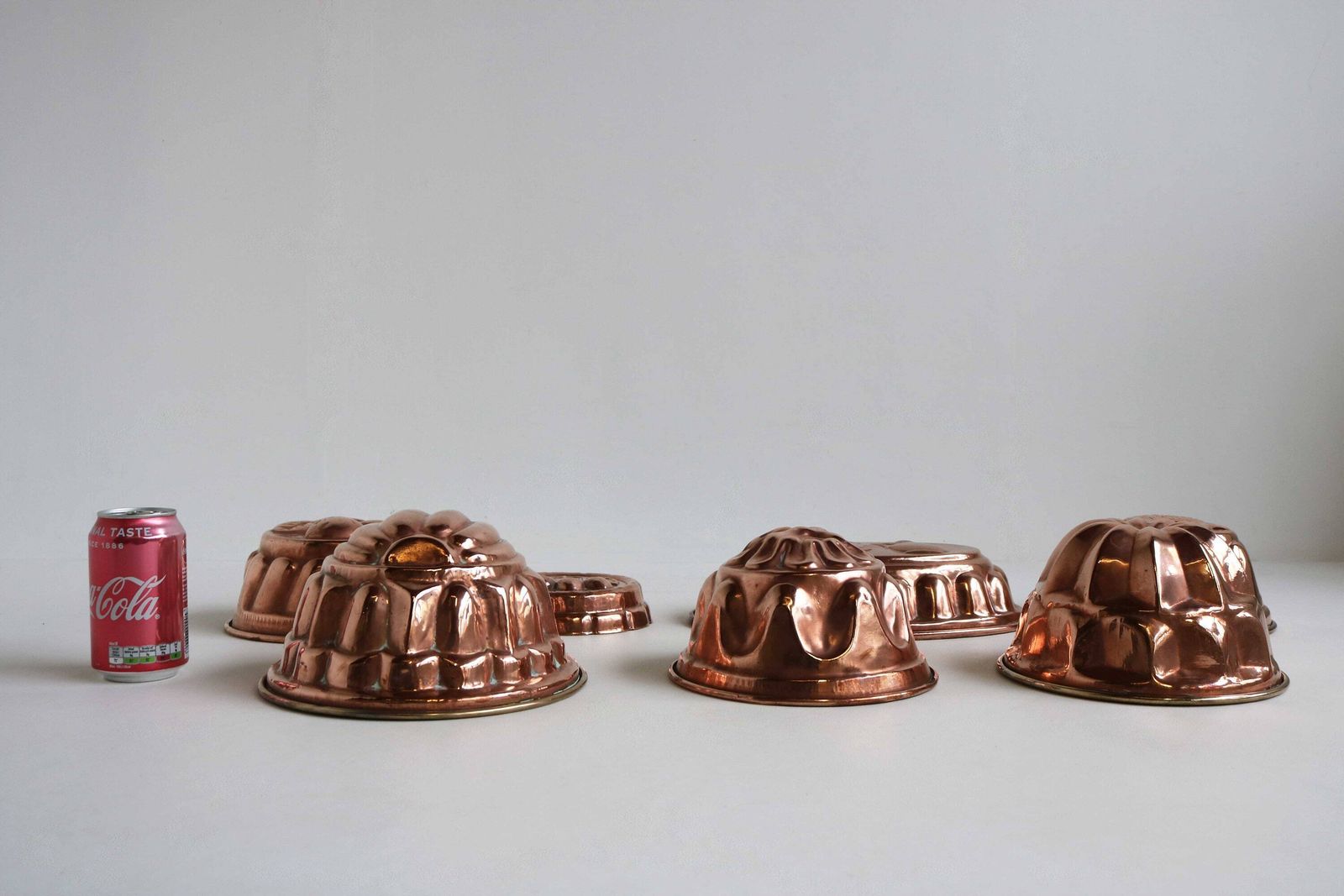 photo for sale Seven Magnificent Pieces Cake Jelly Pudding Chocolate Molds French 19th Century Country Kitchen Copper Ware Wall Hanging Decor Farmhouse