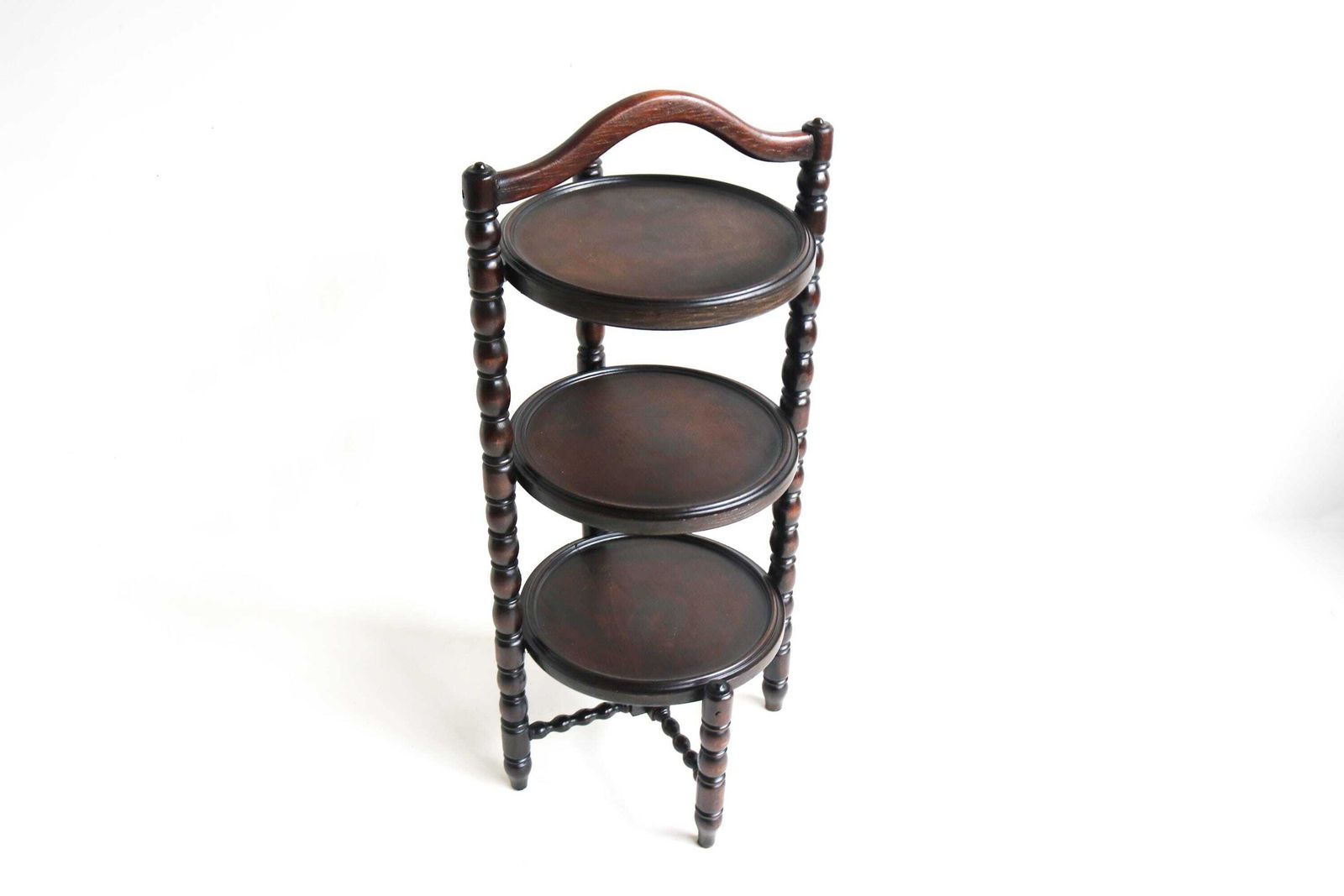 Antique Oak Bobbin Cake Pie Pastry Muffin Stand Turned Three Tier Stand Vintage Display Table Plant Stand Afternoon Tea Stand 1900s photo Furniture