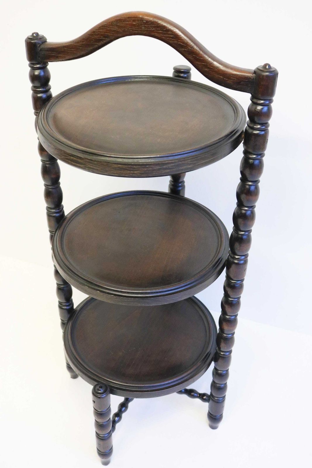 Antique Oak Bobbin Cake Pie Pastry Muffin Stand Turned Three Tier Stand Vintage Display Table Plant Stand Afternoon Tea Stand 1900s photo 625.0