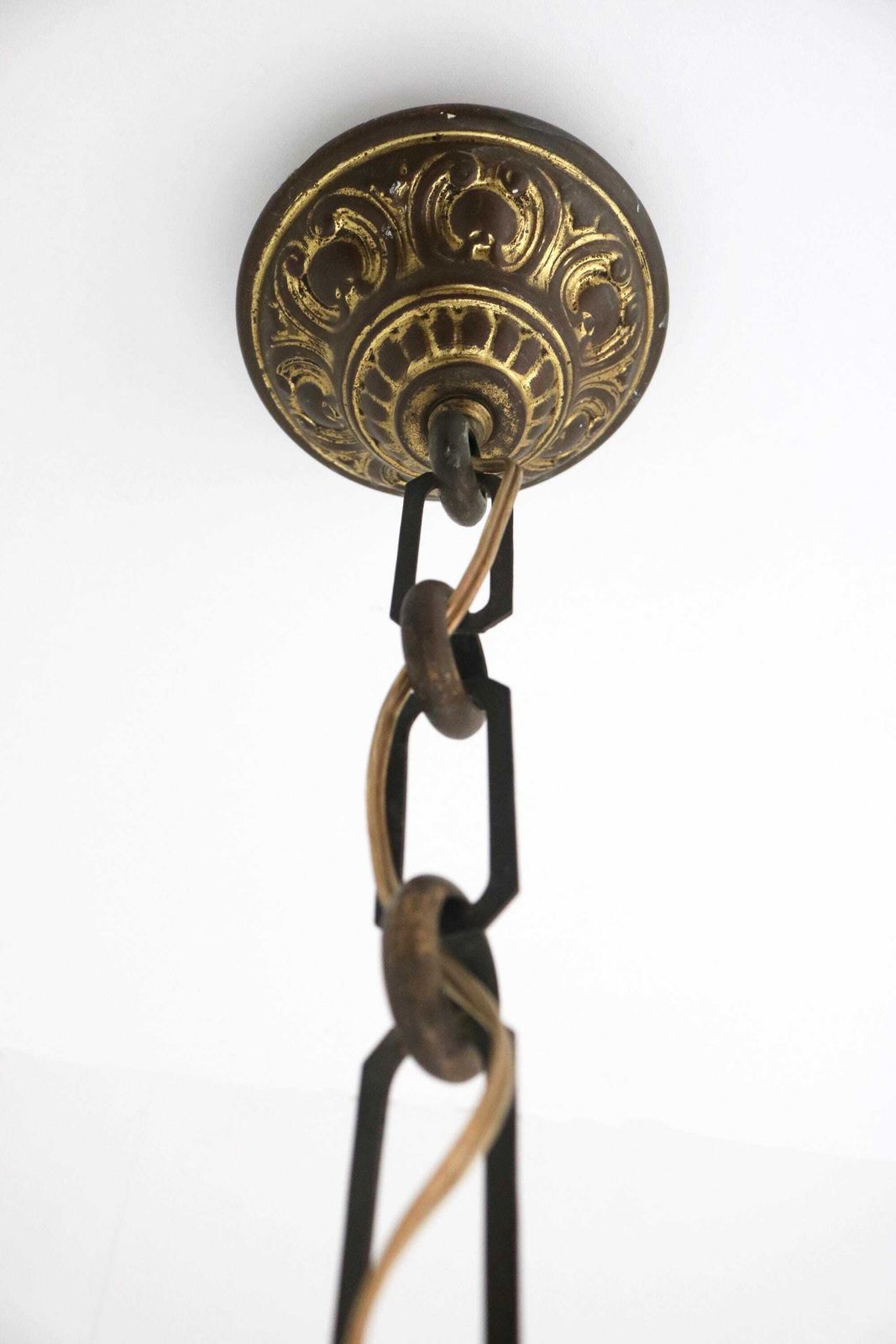 Antique French Hanging Lamp In Gilded Brass And Frosted Etched Glass Art Nouveau Teardrop Shape Ceiling Lamp ,1900 1910 photo vintage