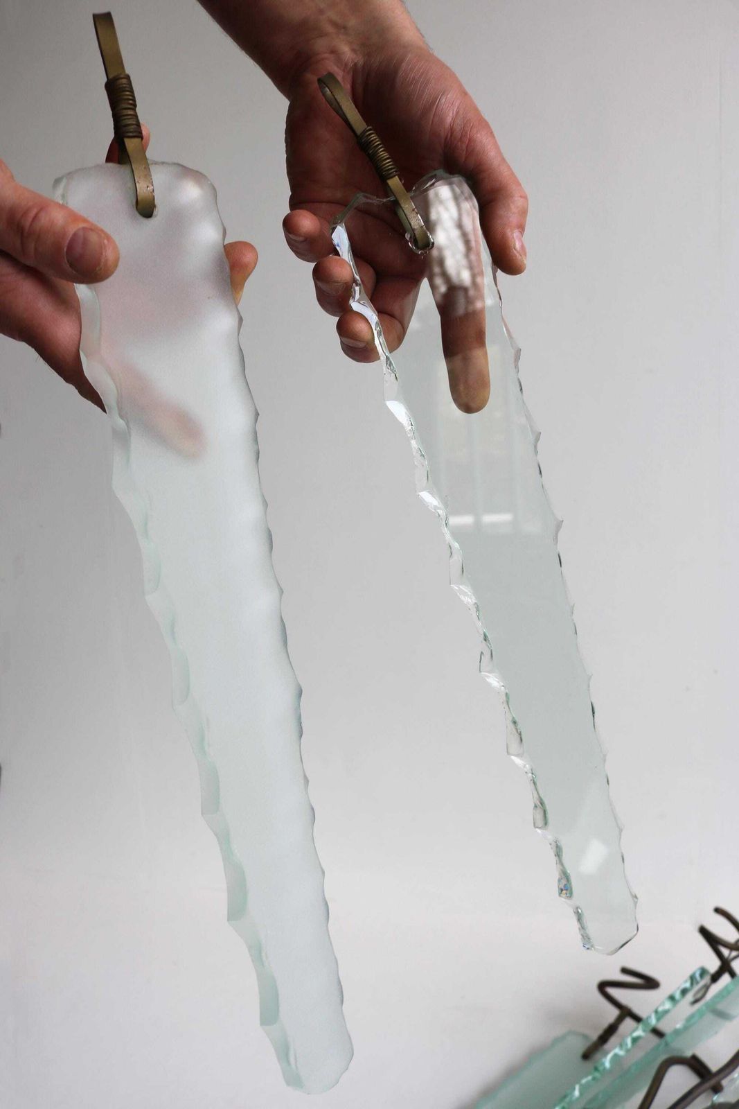 photo furniture Set Van 6 Handgemaakte Design Wandlampen, Serie "Behind Frosted Glass" Van Brand Van Egmond – Dutch Design 1989