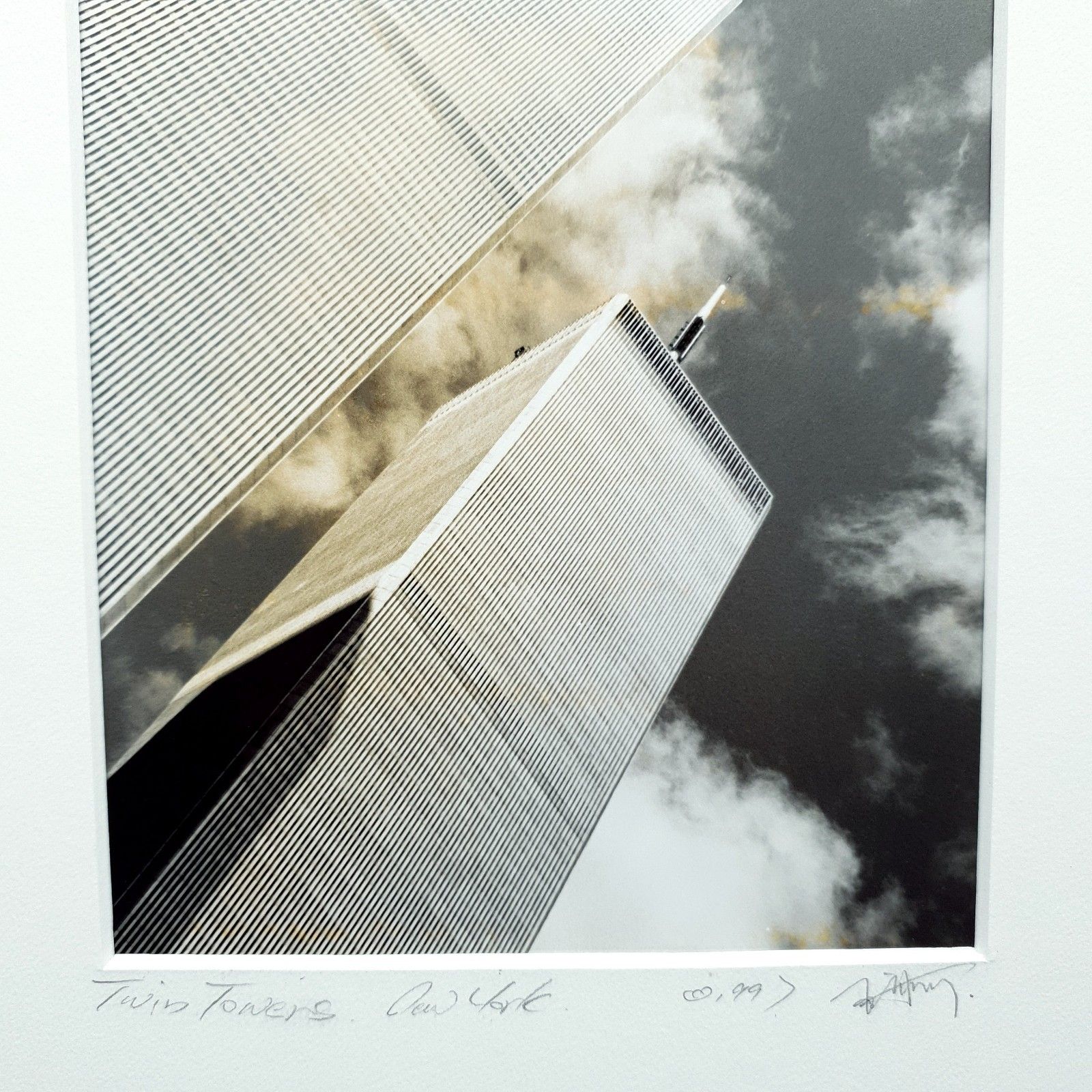 Signed Original Photograph Twin Towers New York 1999 Framed Low Angle View photo 90.0