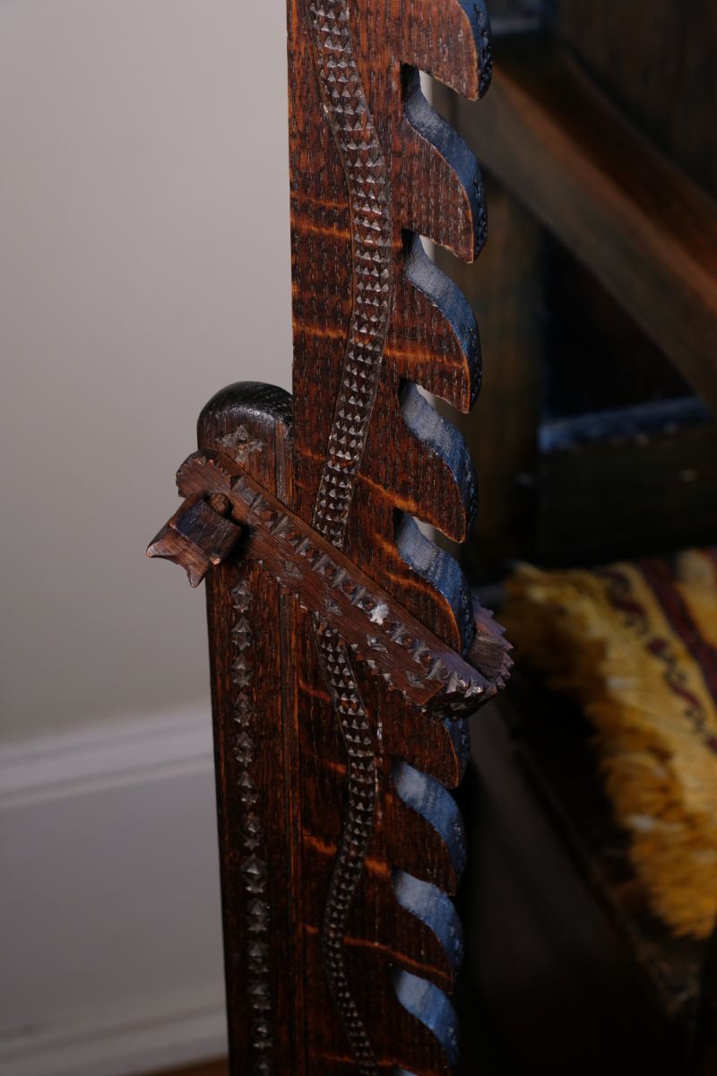 Home Decor Rare Arts & Crafts Carved Oak Adjustable Candle Stand photo