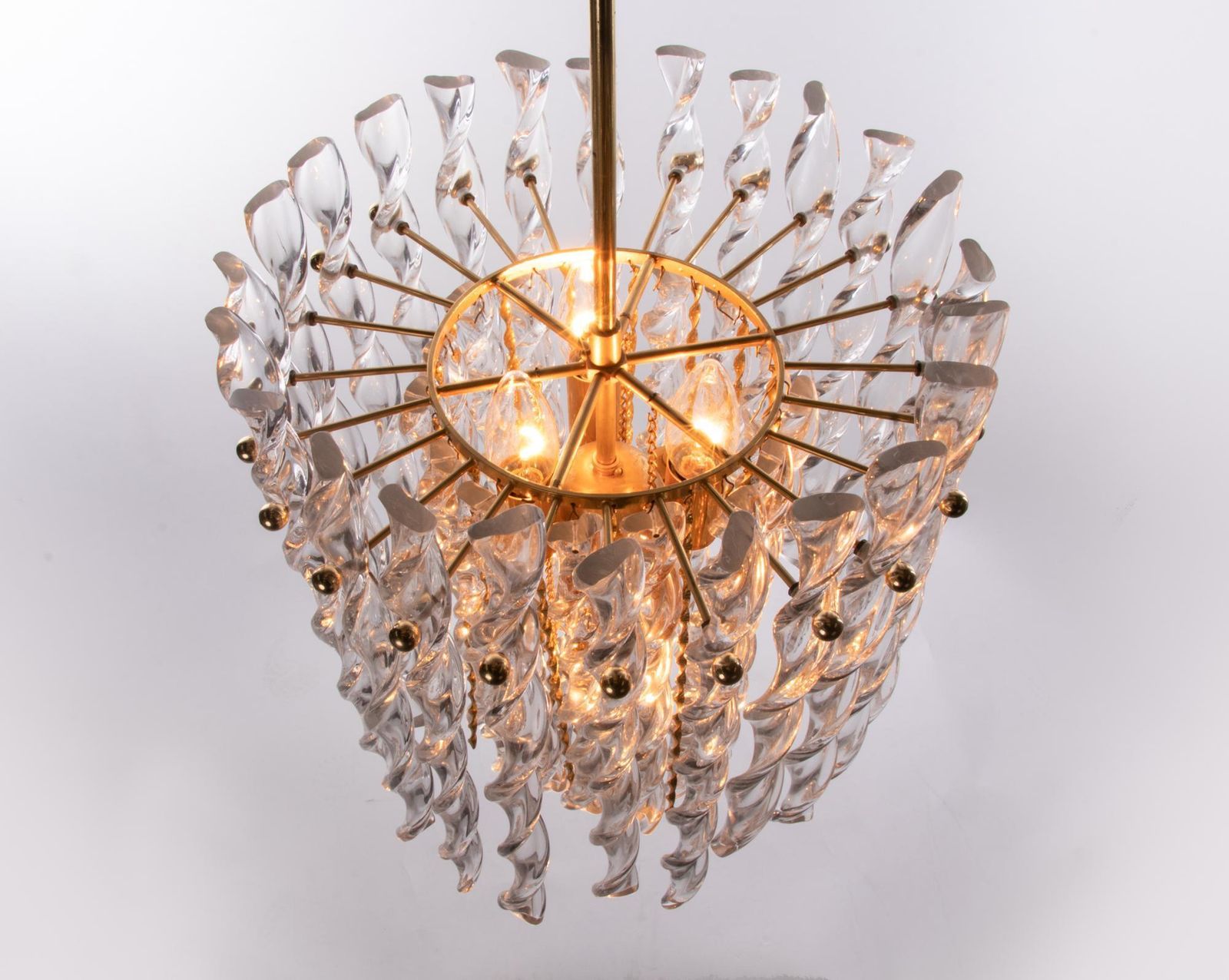 1960 Germany Palwa Tendril Ribbon Chandelier Crystal Glass & Gilt Brass photo 7407.0
