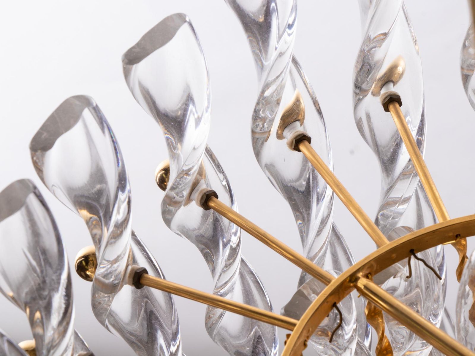 photo for sale 1960 Germany Palwa Tendril Ribbon Chandelier Crystal Glass & Gilt Brass