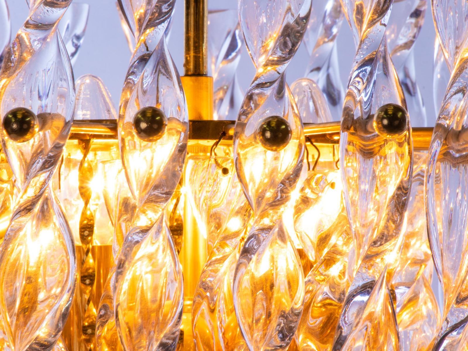7407.0 1960 Germany Palwa Tendril Ribbon Chandelier Crystal Glass & Gilt Brass photo
