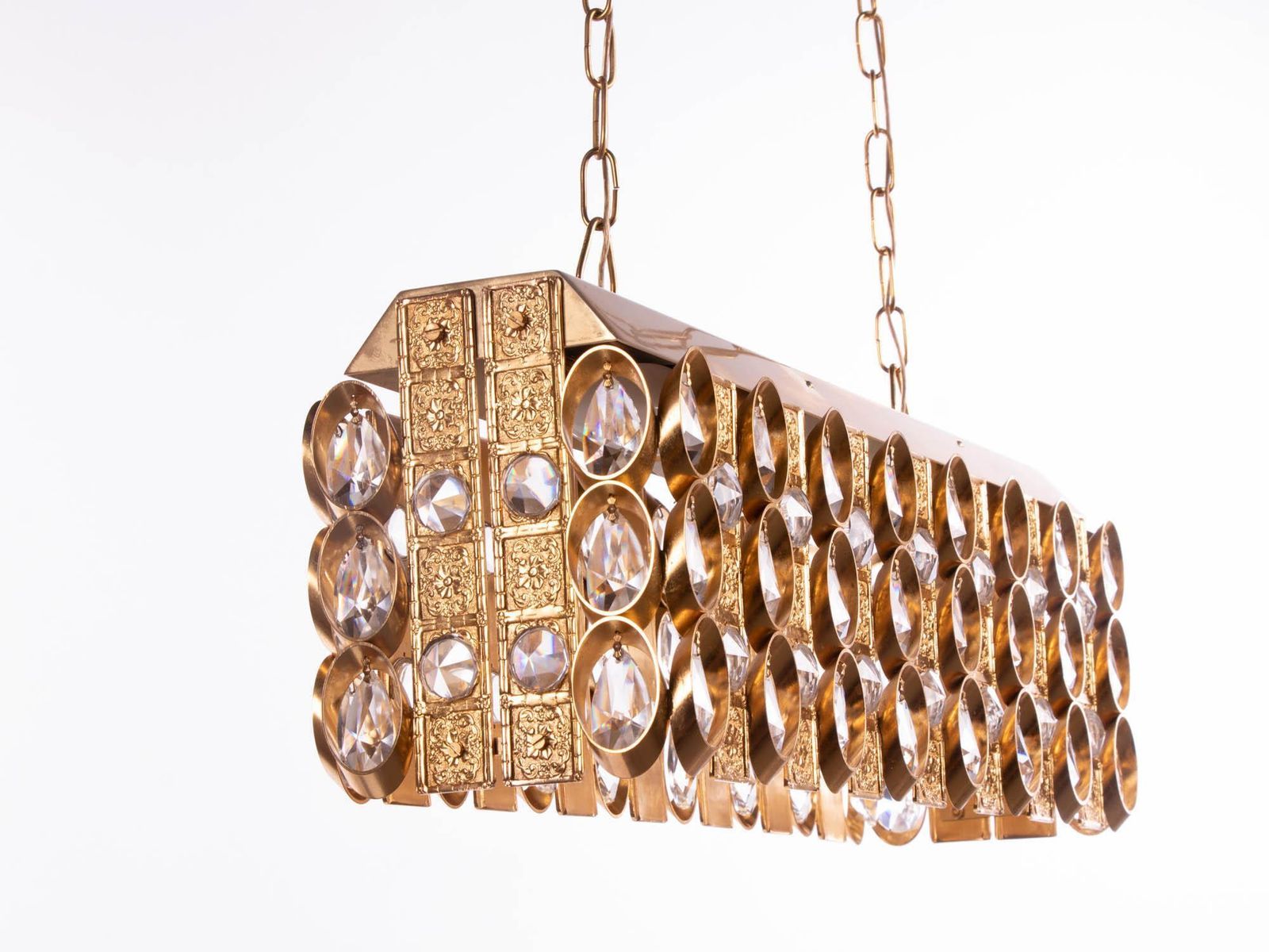 photo for sale 1960 Germany Palwa Chandelier Crystal & Gilt Brass By Christoph Palme