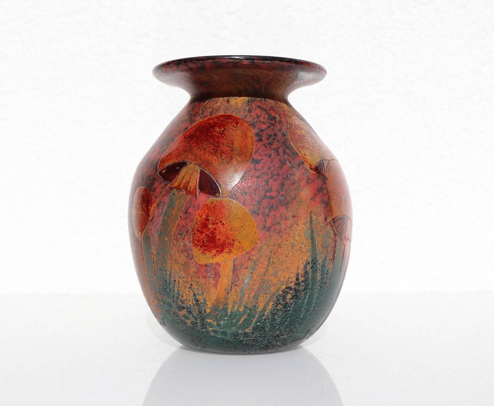 French Daum Nancy Attr. Art Nouveau Cameo Glass Mushroom Vase photo for sale