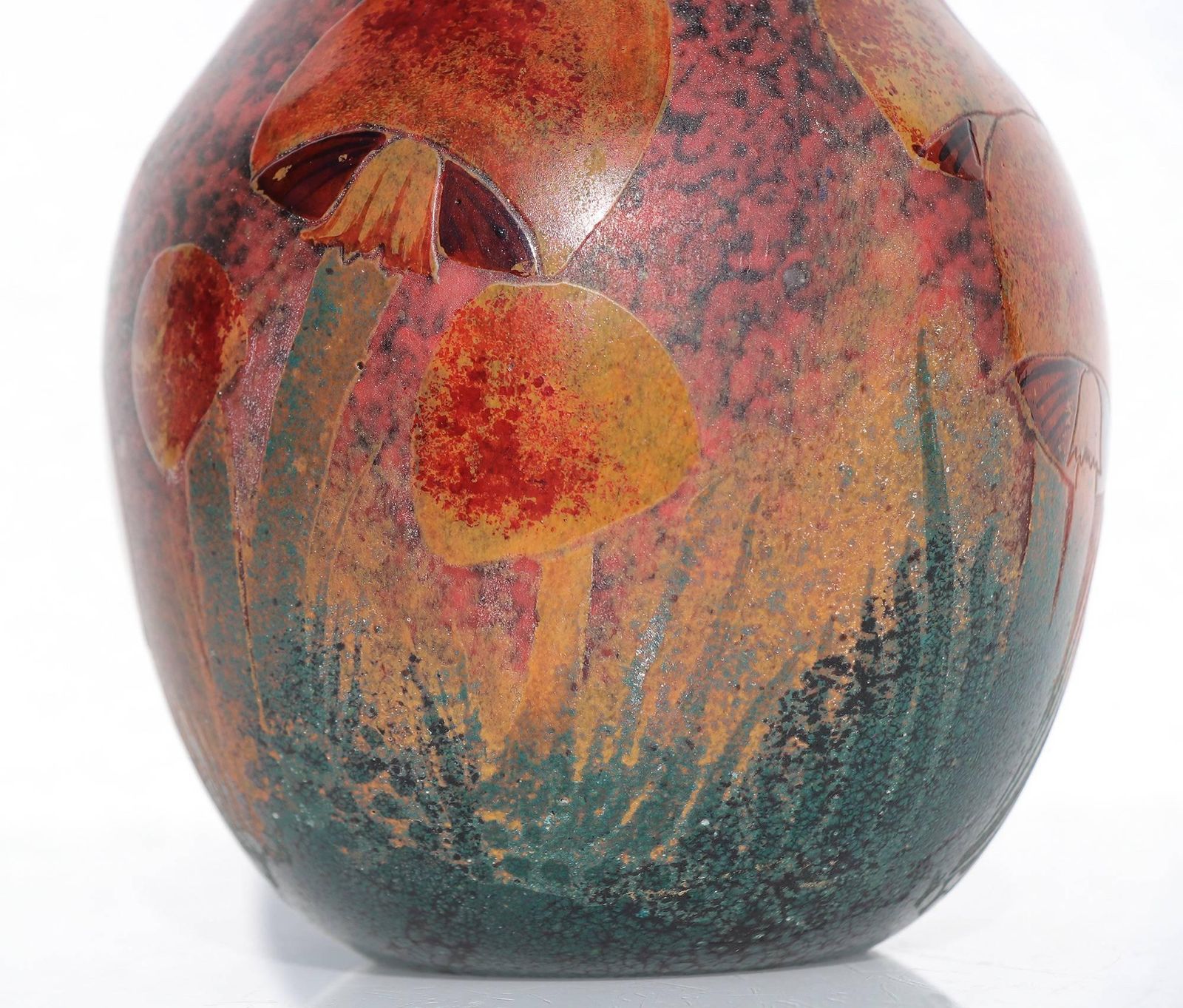French Daum Nancy Attr. Art Nouveau Cameo Glass Mushroom Vase photo Home Decor