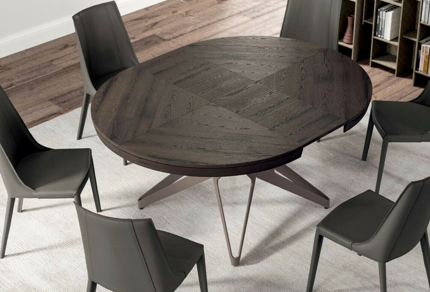 Furl   Big Round Extending Table   4 10 Seater   Tobacco Oak