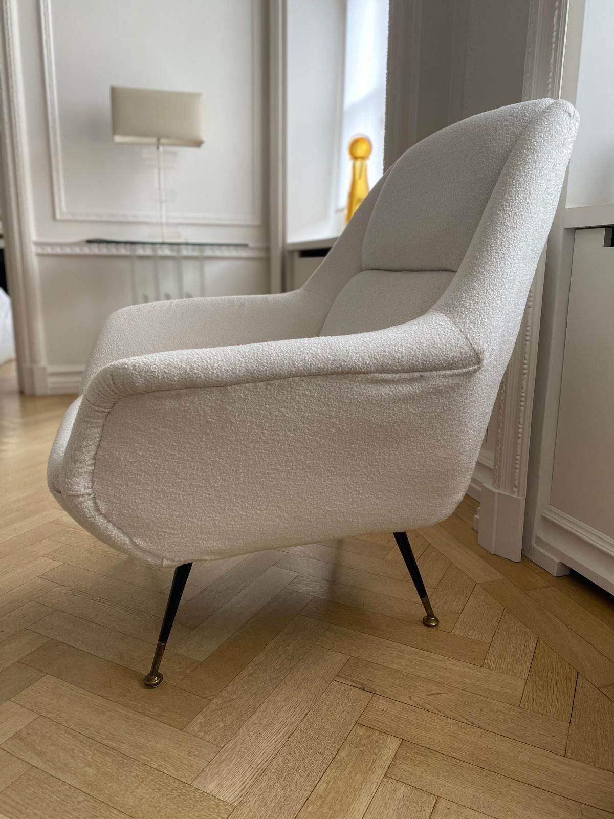 Vintage Pair Italian Armchairs Cream Boucle photo for sale