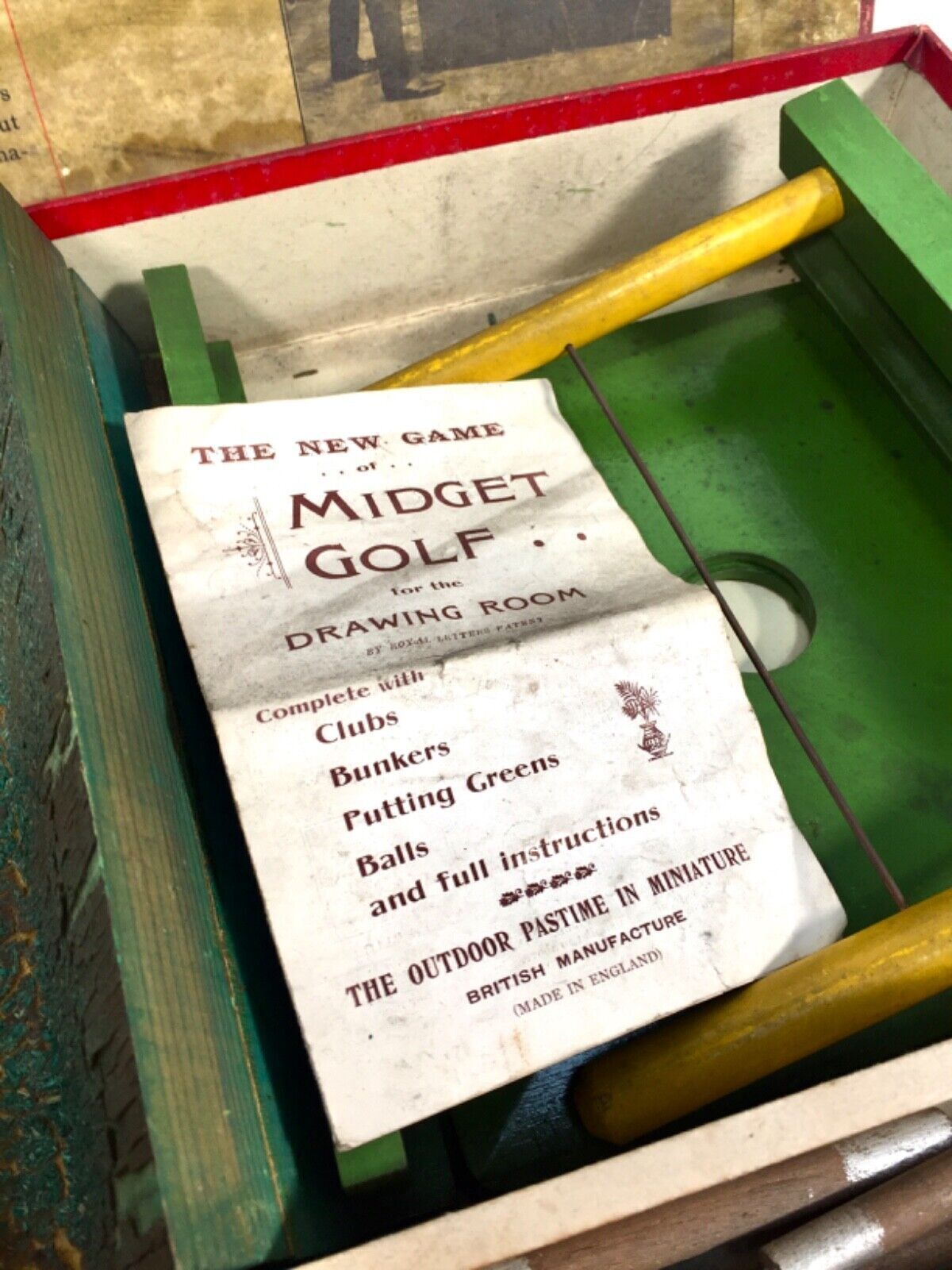 Antique 1910s Tabletop Midget Golf Parlour Game By Royal Letters Boxed / Rare photo 99.0