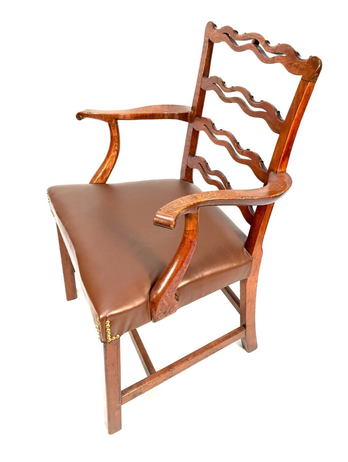 Antique 1920s Solid Oak Office Desk Chair Library High Quality Upholstered Seat. photo vinterior