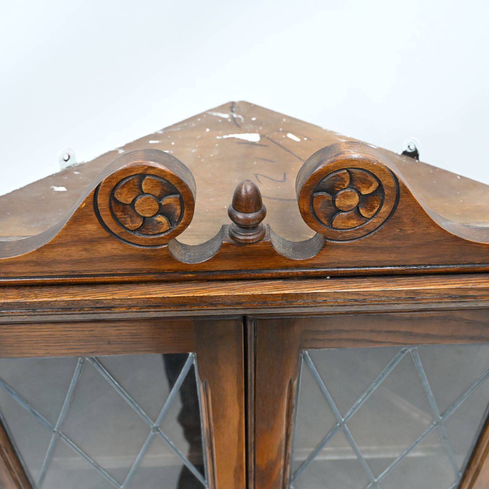 photo buy Old Charm Hanging Corner Display Cabinet Leaded Glass Tudor Brown Free Delivery