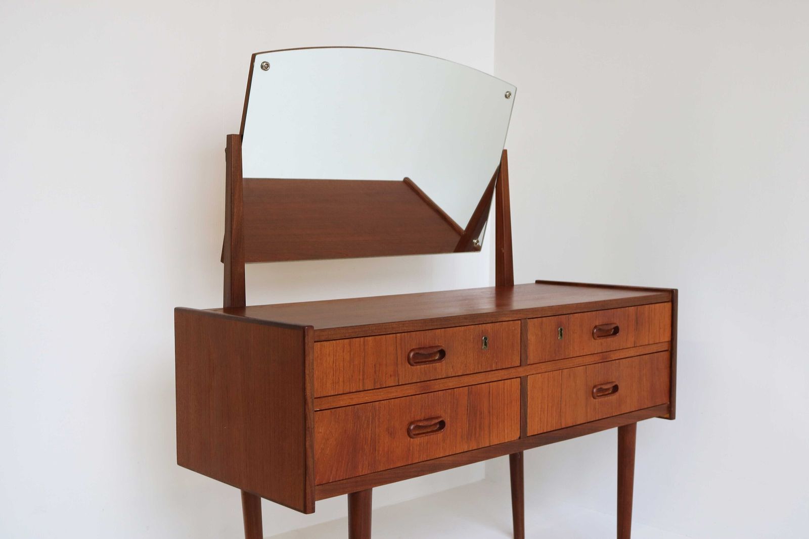 Scandinavian Modern Teak Dressing Table Or Drawer Chest Vanity Mirror Side Table Wall Table Bedroom Furniture Midcentury Modern Dresser photo furniture