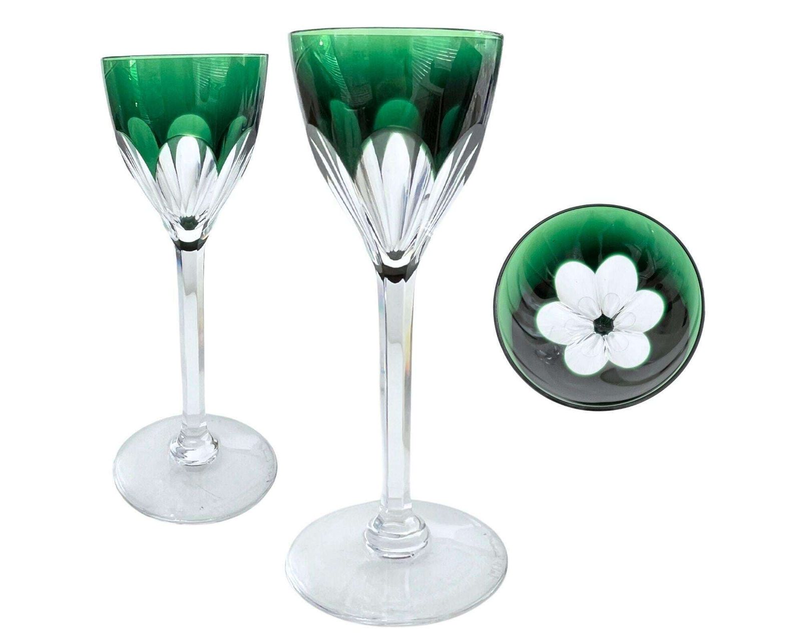 Val Saint Lambert Crystal | 12 Stuks | Smaragdgroene Wijnglazen photo for sale