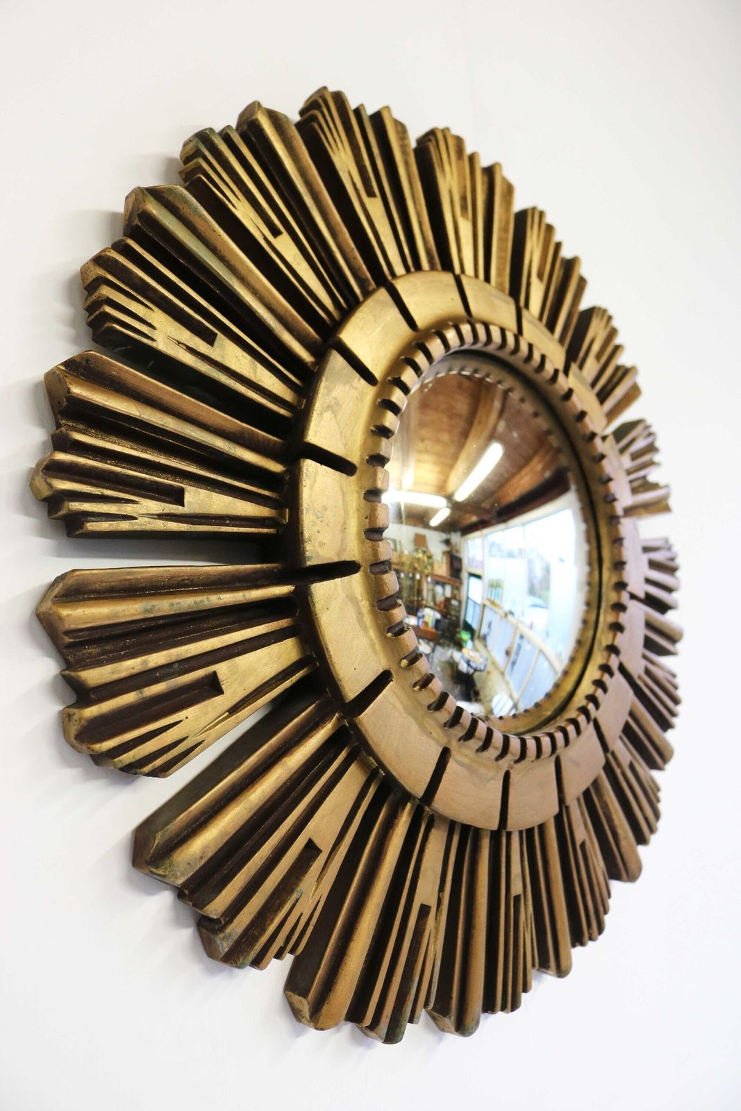 Vintage Golden Sunburst Mirror Resin Hollywood Regency Gilded Sunburst Mirror Vintage Convex Mirror Midcentury Hall Mirror 1960s photo 472.0