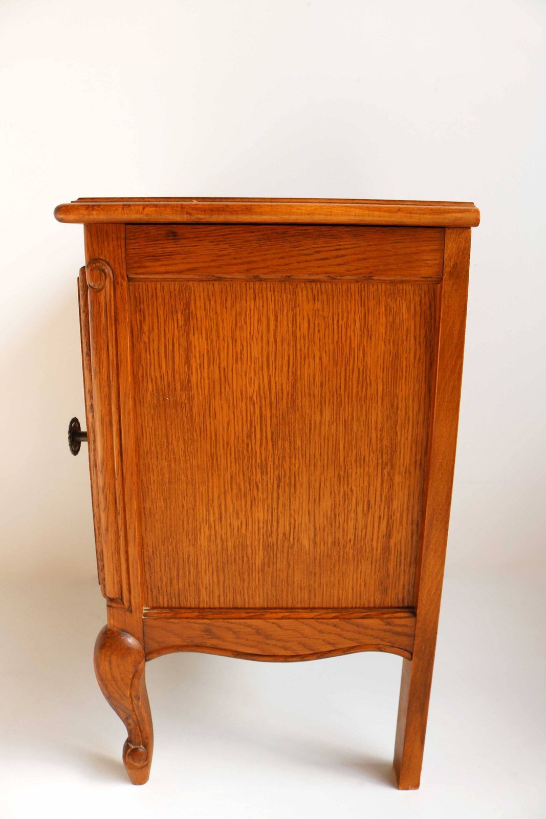 Mid Century Oak Wood French Louis XV Style Door Bent Legs Antique Style Nightstand Bedside Table End Table Country Side Table 1960 photo 404.0